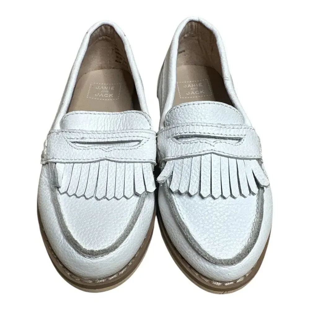 JANIE AND JACK White Leather Fringe Loafer Flats Toddler Size 6